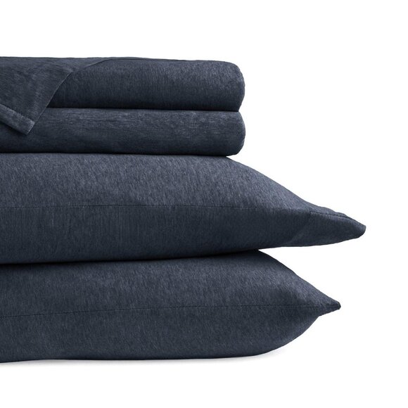 NWT IEnjoy Home Ultra Soft Cotton Jersey Sheet 4-Piece Sheet Set Navy Blue Full - Picture 1 of 11
